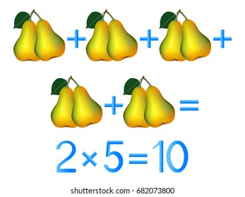 Educational games for children, multiplication action, example with pears.