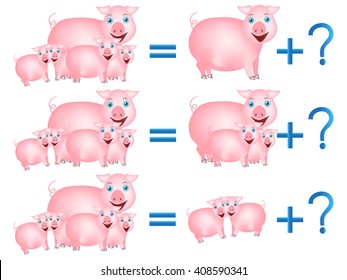 Educational games for children, on the composition of the five, example with pigs.
