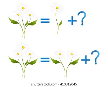 Educational games for children, on the composition of the three, example with daisies.
