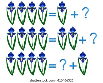 Educational games for children, on the composition of the four, examples with flowers.