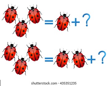 Educational games for children, on the composition of the three, example with ladybirds.