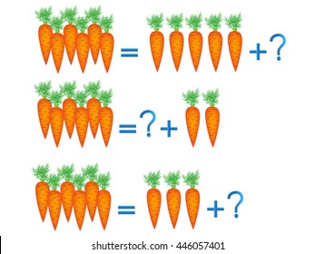 Educational games for children, on the composition of the six, example with carrots.