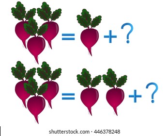 Educational games for children, on the composition of the three, example with beets.