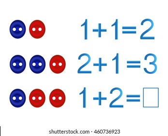 Educational games for children, on the composition of the two and  three, example with buttons.