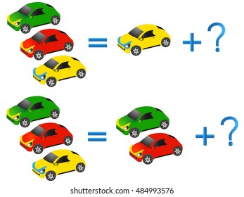 Educational games for children on the composition of the three, example with cars.