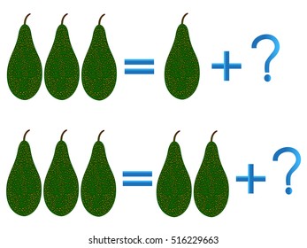 Educational games for children, on the composition of the three, example with avocado.