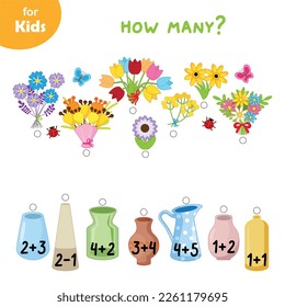 Educational games for children. solve the signs of combining flowers with vases