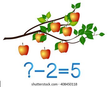Juegos educativos para niños, restar manzanas, ejemplo.