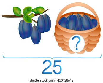 Educational games for children, subtraction, examples with plums.