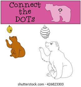 Educational games for kids: Connect the dots. Cute bear looks at the beehive and smiles.