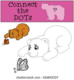 Educational games for kids: Connect the dots. Little cute baby bear looks at the butterfly.