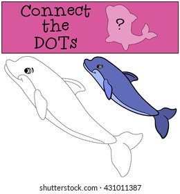 Educational games for kids: Connect the dots. Little cute dolphin swims and smiles.