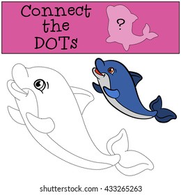 Educational games for kids: Connect the dots. Little cute baby dolphin swims and smiles.