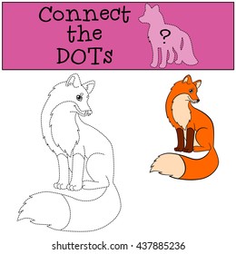 Educational games for kids: Connect the dots. Little cute fox sits and smiles.