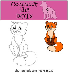 Educational games for kids: Connect the dots. Little cute fox sits and smiles.