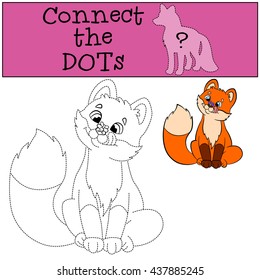 Educational games for kids: Connect the dots. Little cute baby fox looks at the fly and smiles.