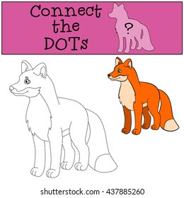 Educational games for kids: Connect the dots. Little cute fox stands and smiles.