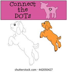 Educational games for kids: Connect the dots. Little cute baby goat jumps and smiles.