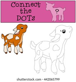 Educational games for kids: Connect the dots. Little cute baby goat stands and smiles.