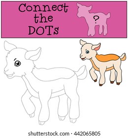 Educational games for kids: Connect the dots. Little cute baby goat stands and smiles.