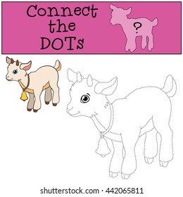 Educational games for kids: Connect the dots. Little cute baby goat stands and smiles.