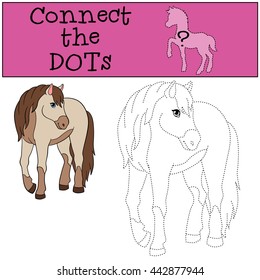 Educational games for kids: Connect the dots. Cute horse smiles.