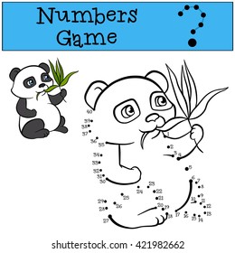 Educational games for kids: Numbers game. Little cute panda eat leaves.