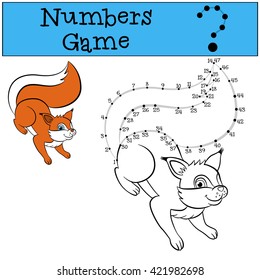 Educational games for kids: Numbers game with contour. Little cute squirrel.