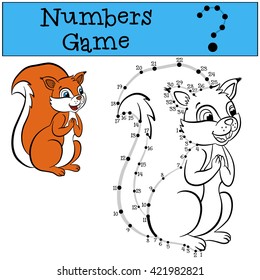 Educational games for kids: Numbers game with contour. Little cute squirrel.