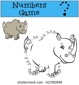 Educational games for kids: Numbers game with contour. Cute rhinoceros smiles.