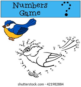 Educational games for kids: Numbers game. Little cute titmouse.