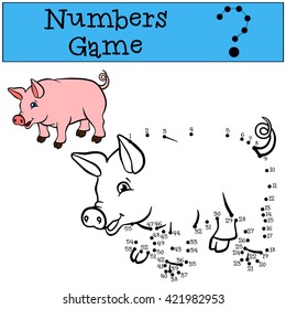 Educational games for kids: Numbers game. Little cute pig smiles.