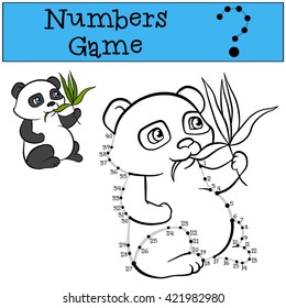 Educational games for kids: Numbers game with contour. Little cute panda eat leaves.