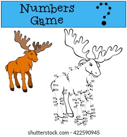 Educational games for kids: Numbers game with contour. Cute elk with huge horns smiles.