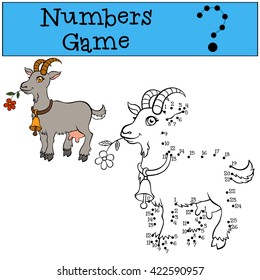 Educational games for kids: Numbers game. Little cute goat holds a flower in the mouth.