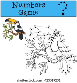 Educational games for kids: Numbers game with contour. Little cute toucan.