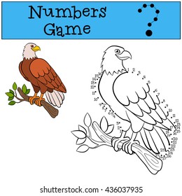 Educational games for kids: Numbers game. Cute bald eagle sits and smiles.