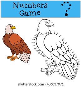 Educational games for kids: Numbers game. Cute bald eagle sits and smiles.