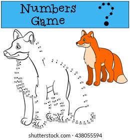 Educational games for kids: Numbers game. Cute fox stands and smiles.