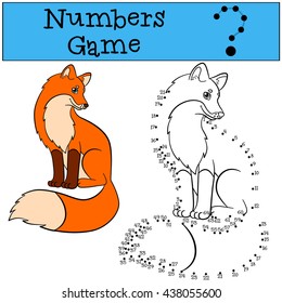 Educational games for kids: Numbers game. Cute fox sits and smiles.
