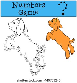 Educational games for kids: Numbers game with contour. Little cute baby goat jumps and smiles.