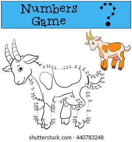 Educational games for kids: Numbers game with contour. Cute goat stands and smiles.