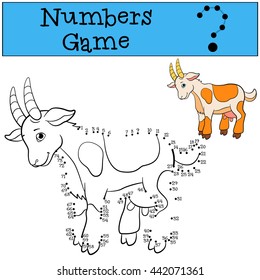 Educational games for kids: Numbers game. Cute goat stands and smiles.
