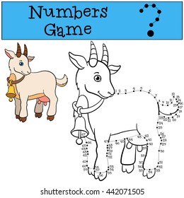 Educational games for kids: Numbers game with contour. Cute goat stands and smiles.