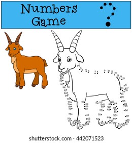 Educational games for kids: Numbers game. Cute goat stands and smiles.