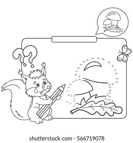 Educational games for kids: numbers game. Mushrooms. Coloring Page Outline Of squirrel with pencil. Coloring book for children.