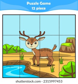 Educational Games for Kids puzzle 12 piece wild animal cute deer printable