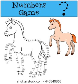 Educational games: Numbers game with contour. Little cute foal smiles.