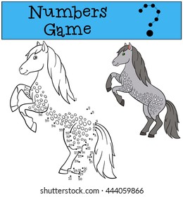Educational games: Numbers game. Cute horse smiles.