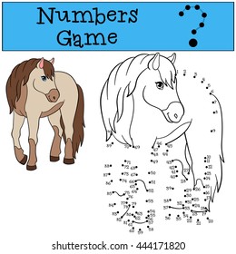 Educational games: Numbers game. Cute horse smiles.
